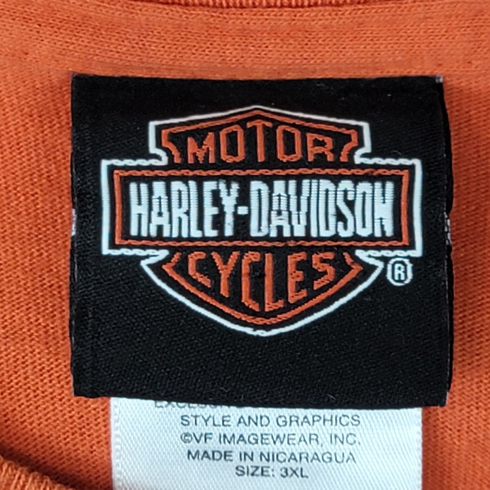 Harley Davidson Mens Long Sleeve Graphic T-Shirt Orange 3XL Bar Shield 2015 - Picture 3 of 16